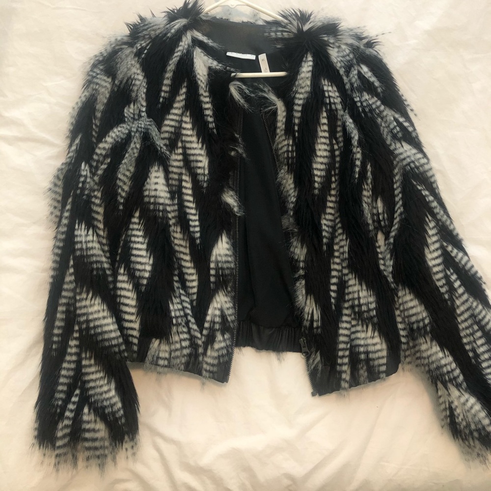 Leith Black and White Faux Fur Jacket